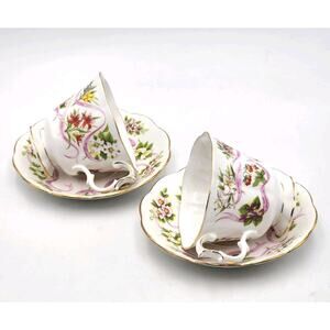 Royal Albert England Tea Cup & Saucer Canadian Emblems 2 Sets Province Flowers